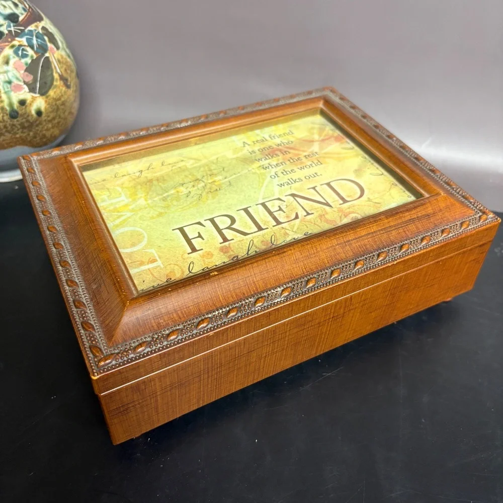 Vintage Wooden Photo Frame Music Box Keepsake Jewelry Box | Working Wind-Up |